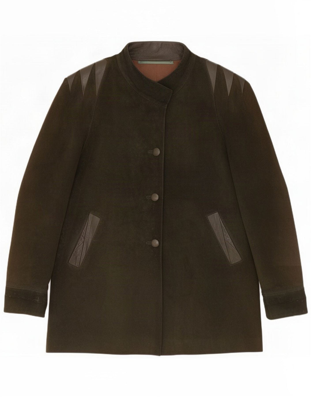 Cappotto oversize vintage in pelle scamosciata da donna UK 14 Medium Khaki