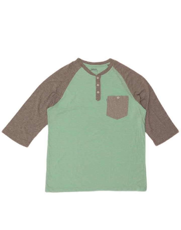 LEVI'S Mens Top 3/4 Sleeve Large Green Colourblock Polyester
