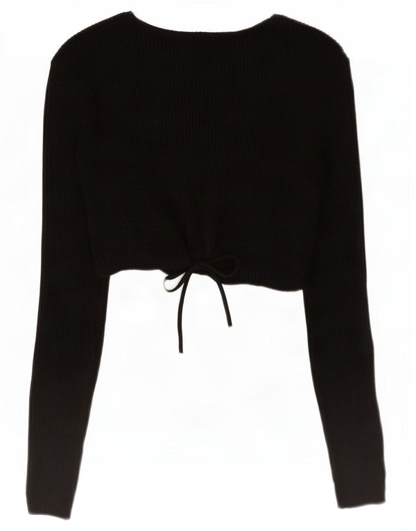 Top corto a maniche lunghe da donna Zara UK 12 viscosa nera media