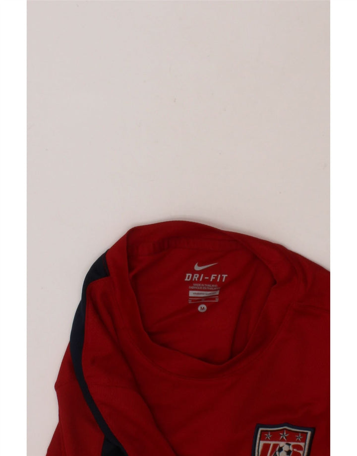 NIKE Womens Dri Fit T-Shirt Top UK 12 Medium Red Colourblock Polyester Vintage Nike and Second-Hand Nike from Messina Hembry 