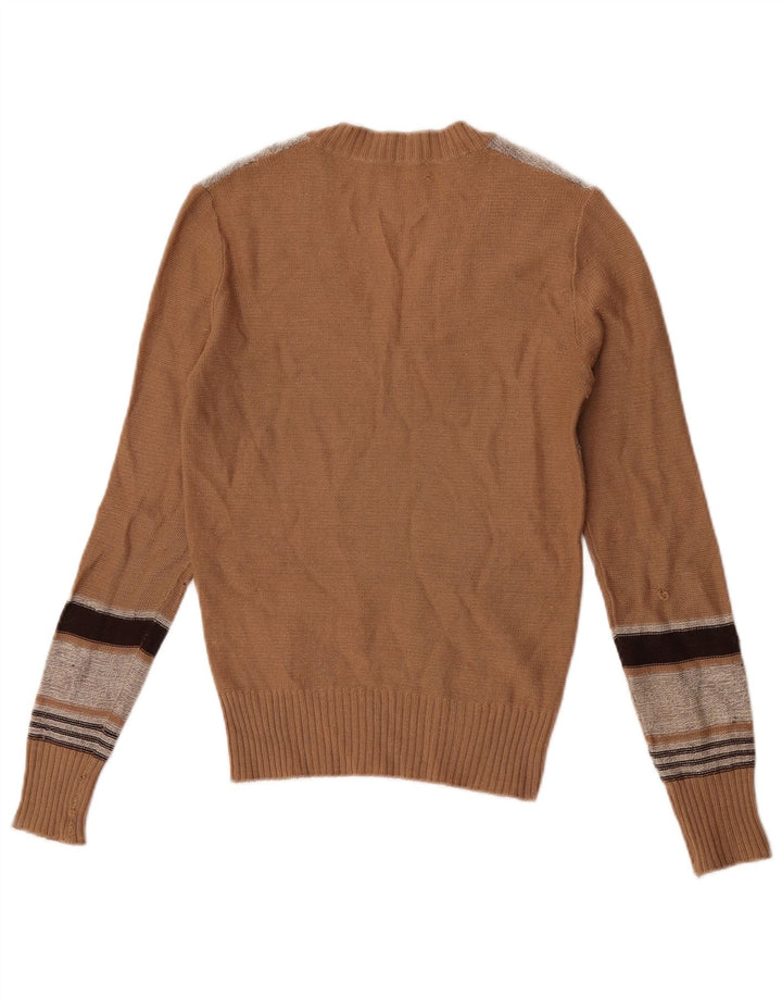 Maglione vintage da donna corto con scollo a V IT 44 a righe marrone medio