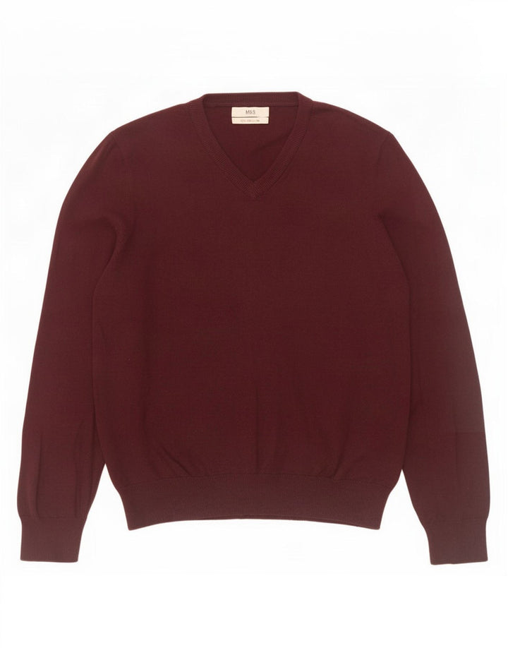 Maglione da uomo con scollo a V Marks & Spencer bordeaux medio