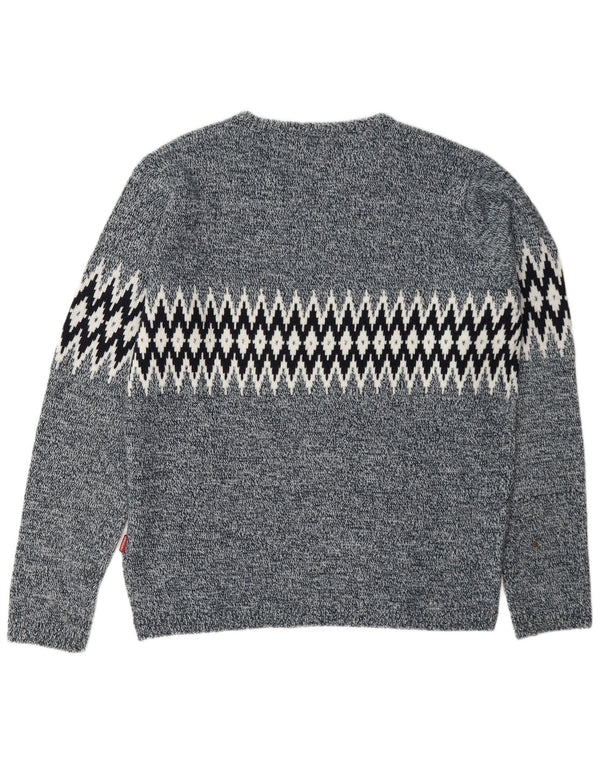 Carrera Maglione da uomo con scollo a barca Maglione grande acrilico geometrico blu navy