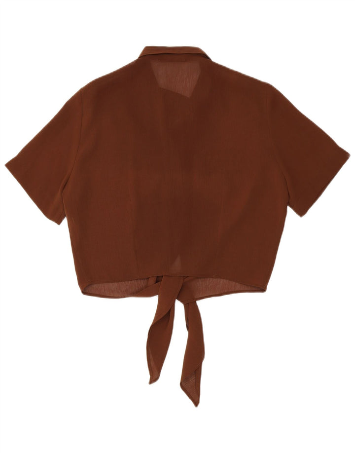 Camicetta da donna vintage a maniche corte corta UK 14 Poliestere marrone medio