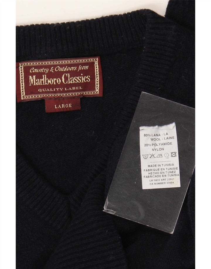 Marlboro Classics Maglione da uomo con scollo a V, grande, in lana blu navy