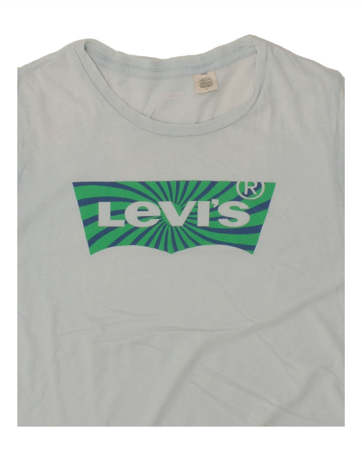 LEVI'S Womens Graphic T-Shirt Top UK 14 Medium Blue Cotton Vintage Levi's and Second-Hand Levi's from Messina Hembry 