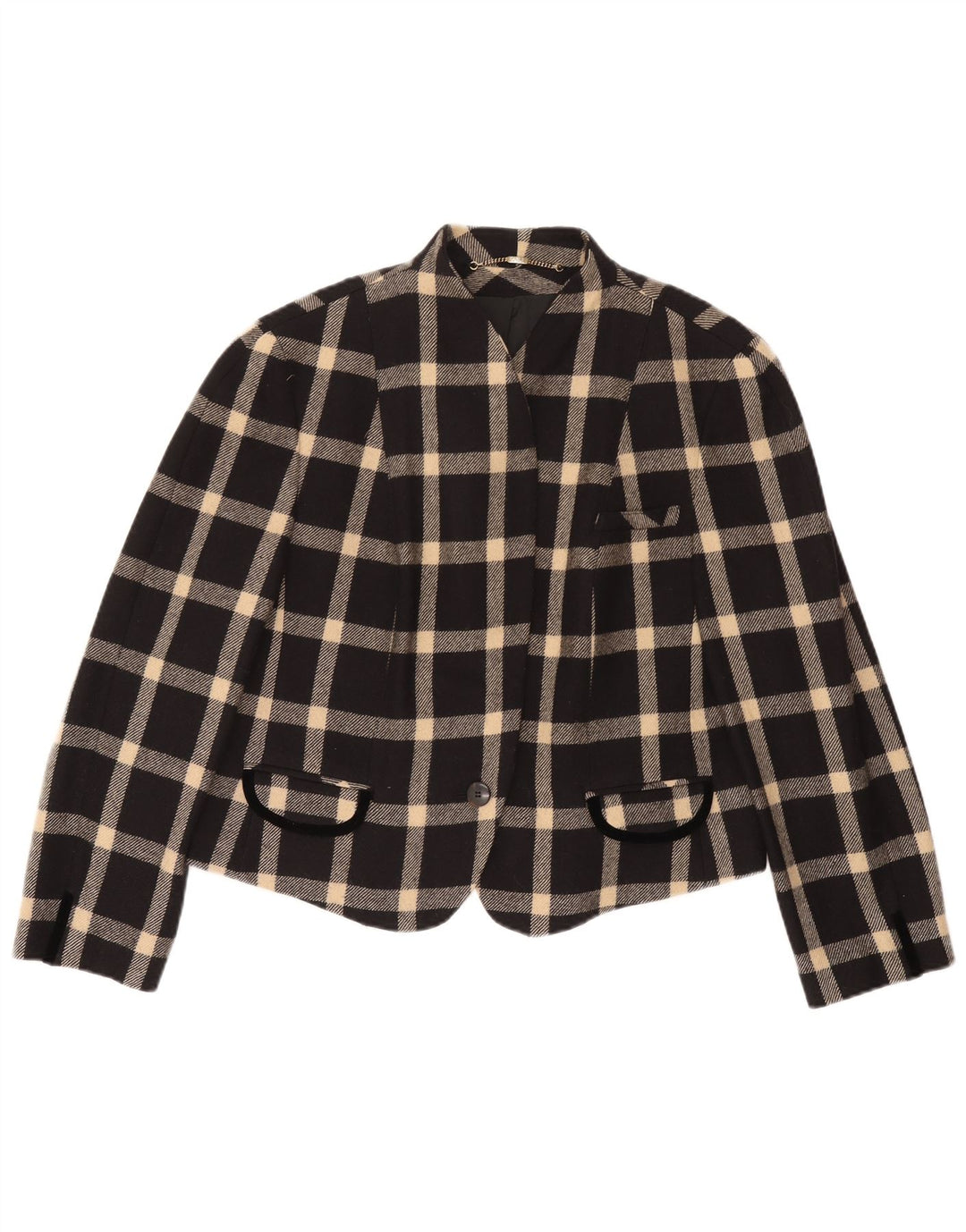 Giacca blazer da donna a 1 bottone Basler UK 18 XL lana a quadri nera