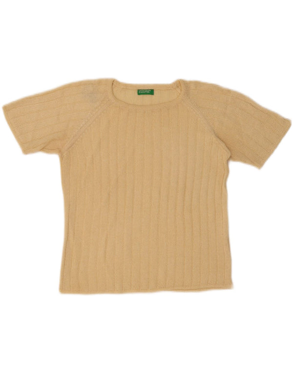 Maglione da donna a maniche corte girocollo Benetton UK 10 Small Beige