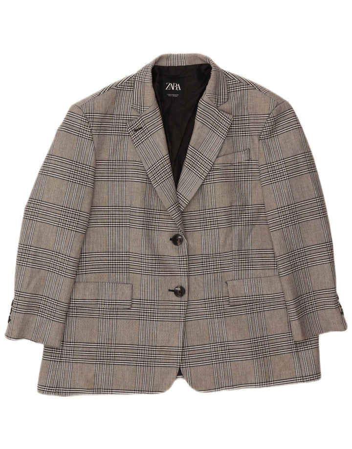 Giacca blazer oversize a 2 bottoni da donna Zara UK 6 XS viscosa a quadri grigia