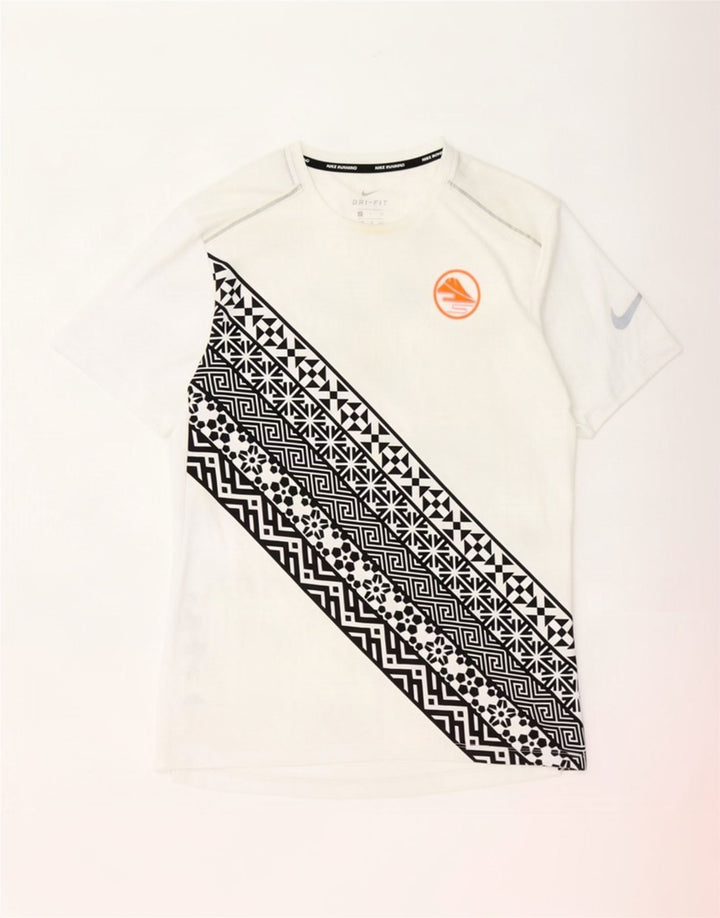 T-shirt Nike Dri Fit da uomo, piccola, in poliestere geometrico bianco