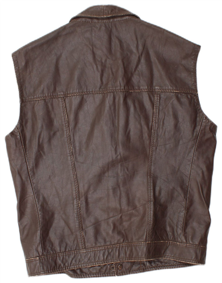 Gilet in pelle da uomo vintage UK 36 piccolo marrone
