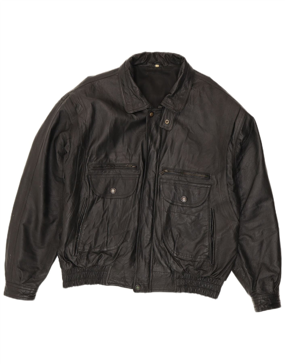 Giacca in pelle vintage da uomo UK 44 2XL Pelle nera