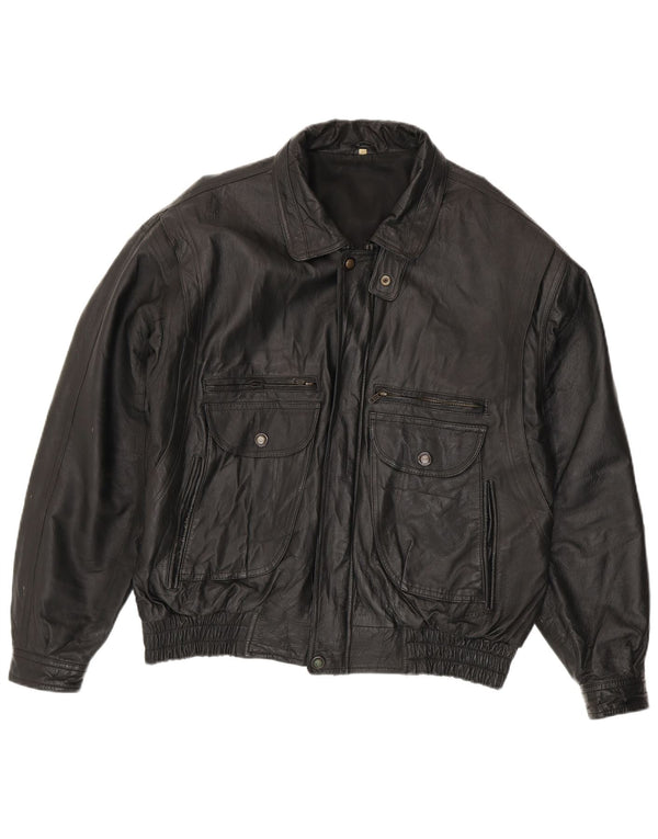 Giacca in pelle vintage da uomo UK 44 2XL Pelle nera