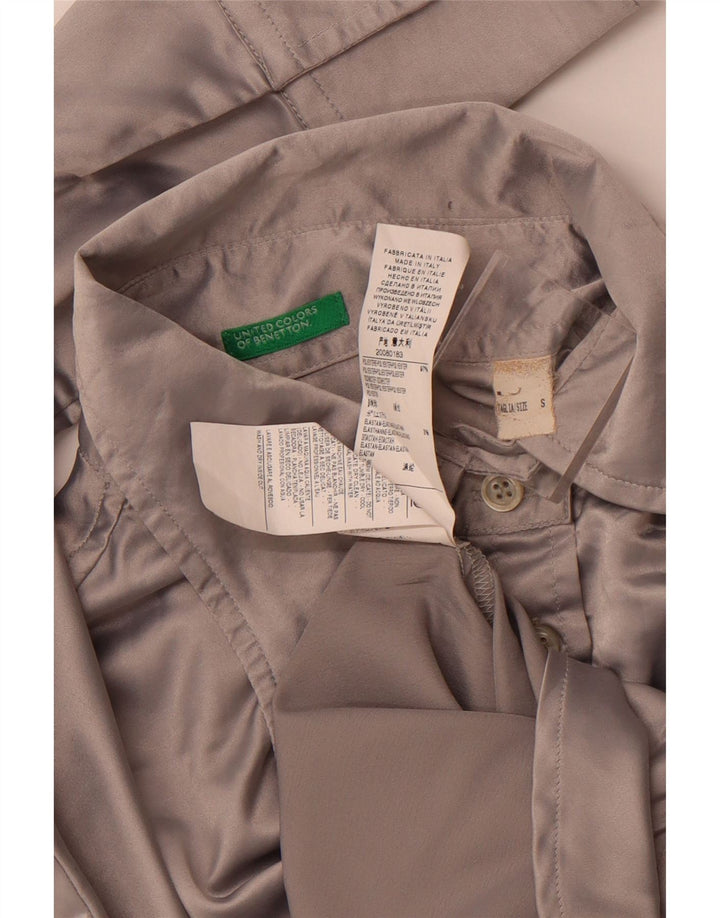 BENETTON Camicia da donna Camicetta UK 10 Small Grigio Poliestere