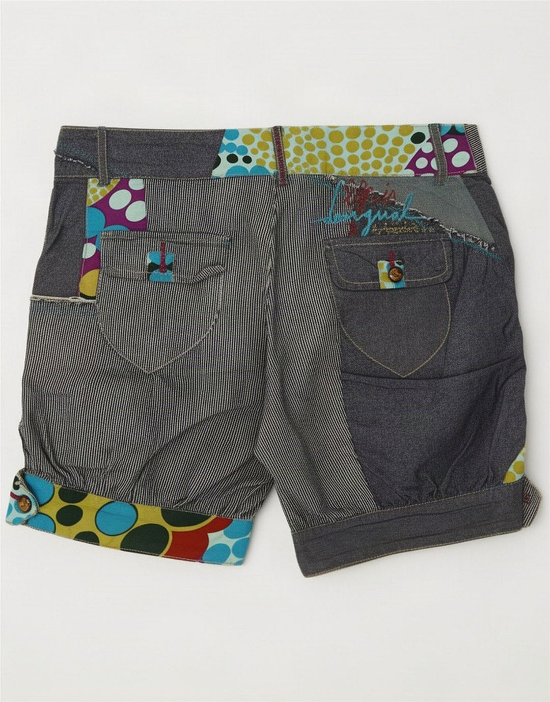 Desigual Pantaloncini regolari da donna EU 36 Small W28 Navy Blue Patchwork Cotton