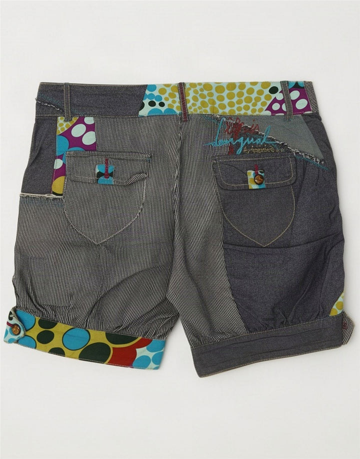 Desigual Pantaloncini regolari da donna EU 36 Small W28 Navy Blue Patchwork Cotton