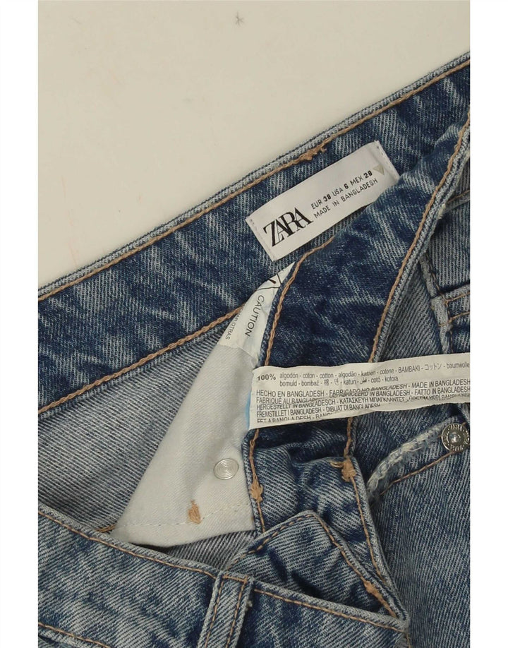 Pantaloncini in denim invecchiato da donna Zara EU 38 piccoli W28 cotone blu