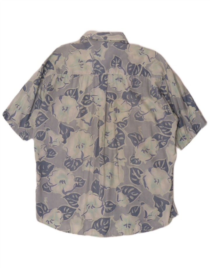 Camicia vintage da uomo a maniche corte grande floreale blu