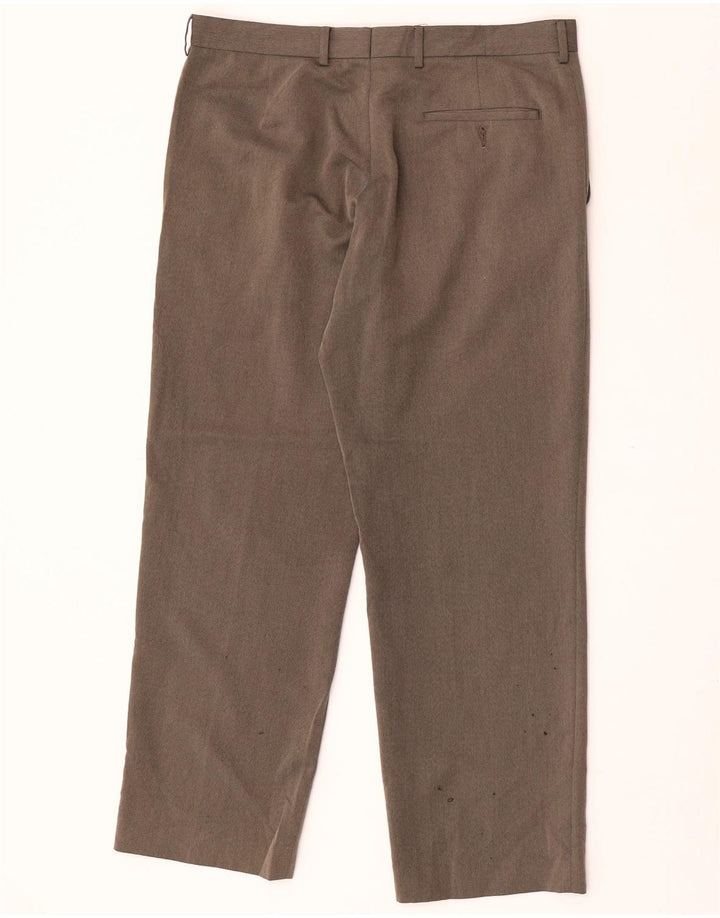 Pantaloni da abito dritti da uomo Marks & Spencer W34 L29 Marrone a spina di pesce