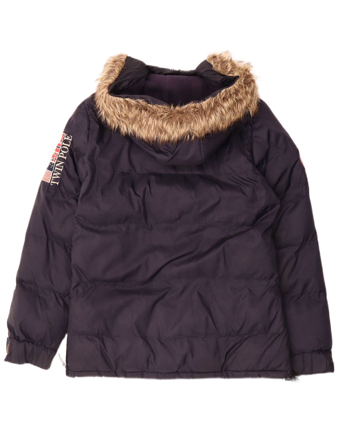 Giacca imbottita anorak con cappuccio da uomo norvegese UK 36 piccola in poliestere blu navy