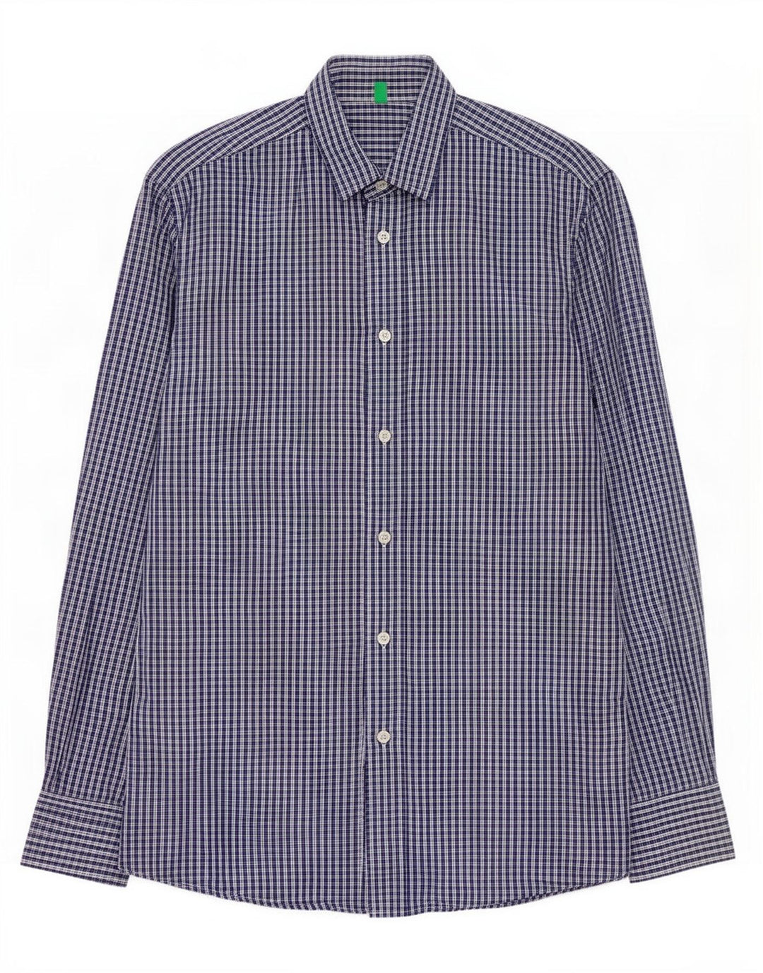 Camicia Benetton Uomo Cotone Check Blu Medio