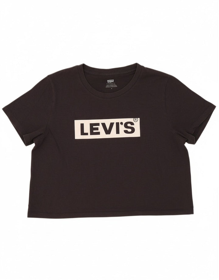 LEVI'S Womens Crop Graphic T-Shirt Top UK 14 Medium Black Cotton