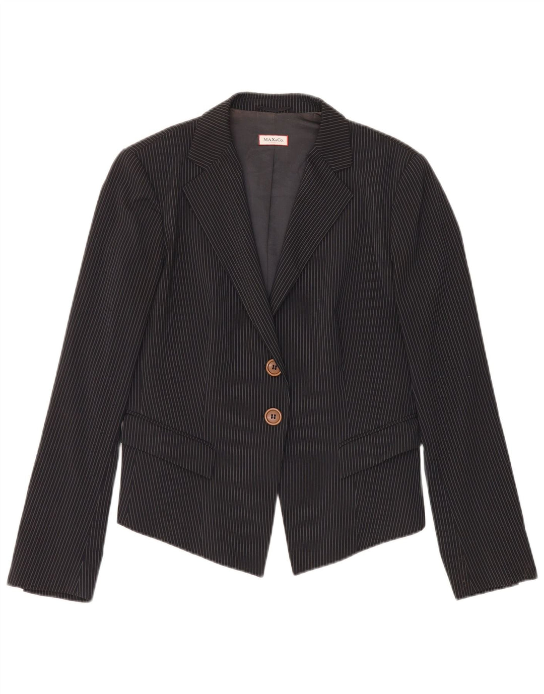 Max & Co. Giacca blazer da donna a 2 bottoni UK 14 grande gessato nero