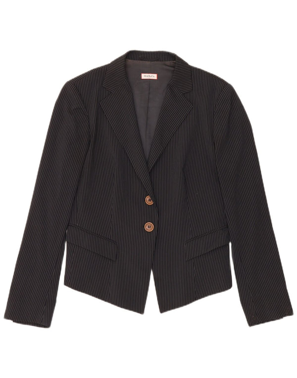 Max & Co. Giacca blazer da donna a 2 bottoni UK 14 grande gessato nero