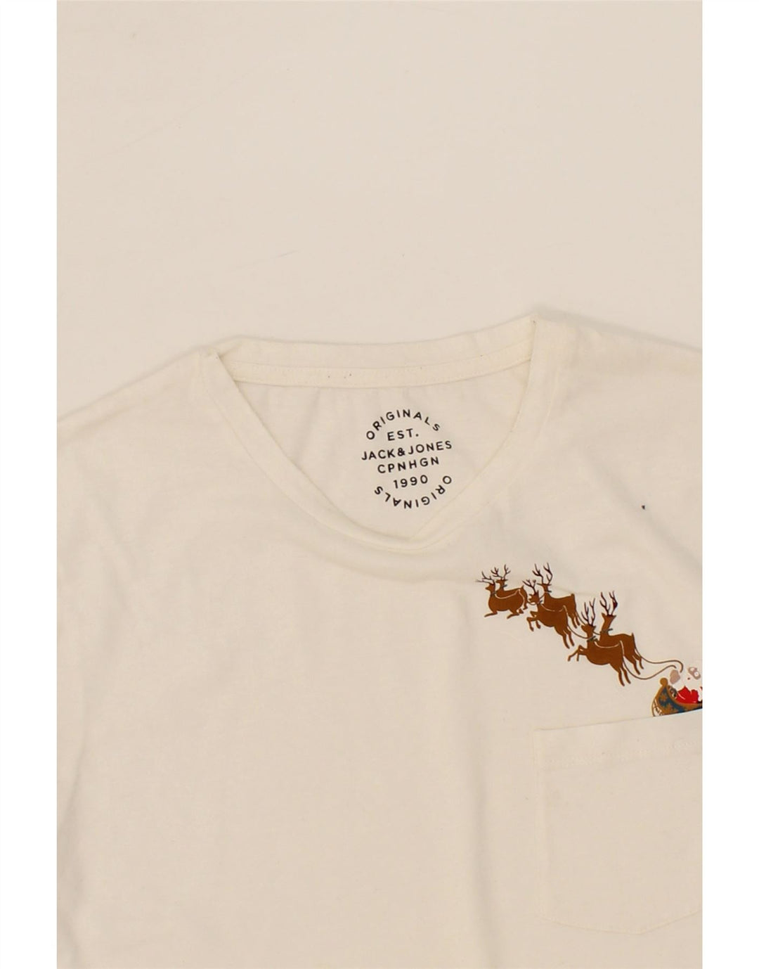 JACK & JONES Mens Graphic T-Shirt Top Medium White Vintage Jack & Jones and Second-Hand Jack & Jones from Messina Hembry 