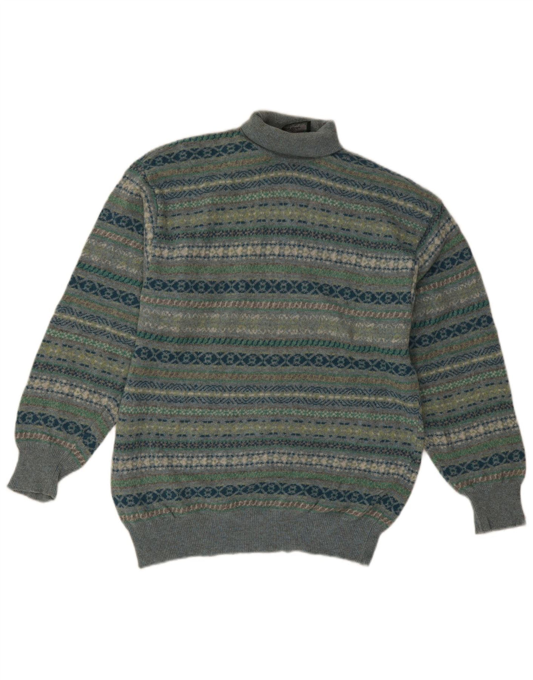 Malagrida Maglione da uomo con collo alto e maglione in lana Fair Isle multicolore medio