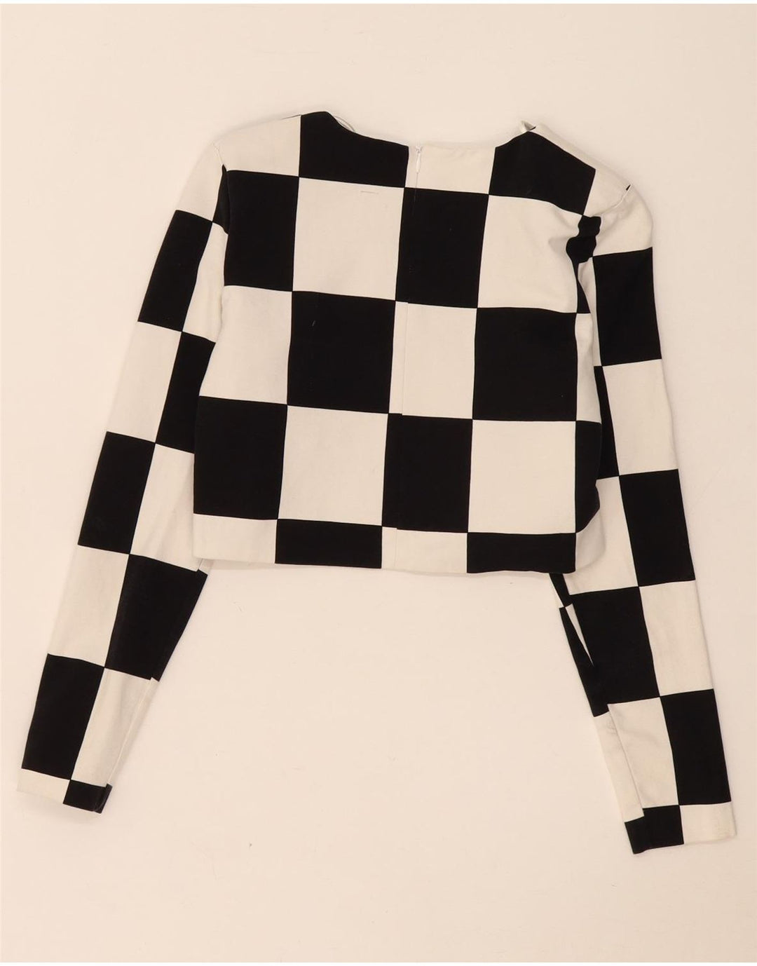 Top corto da donna Zara a maniche lunghe UK 12 cotone geometrico nero medio