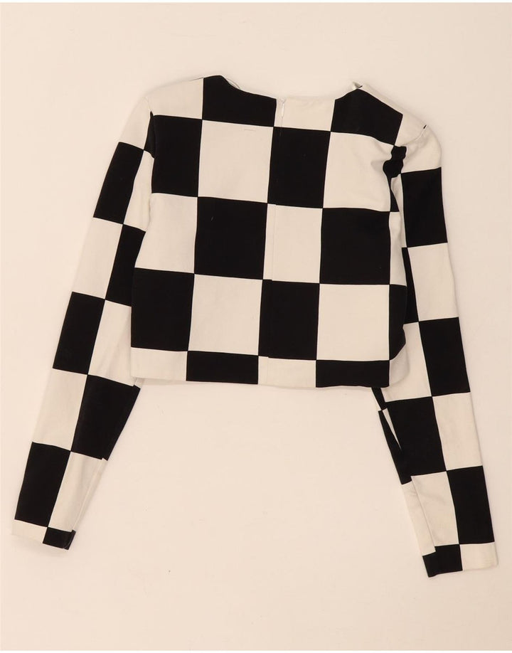 Top corto da donna Zara a maniche lunghe UK 12 cotone geometrico nero medio