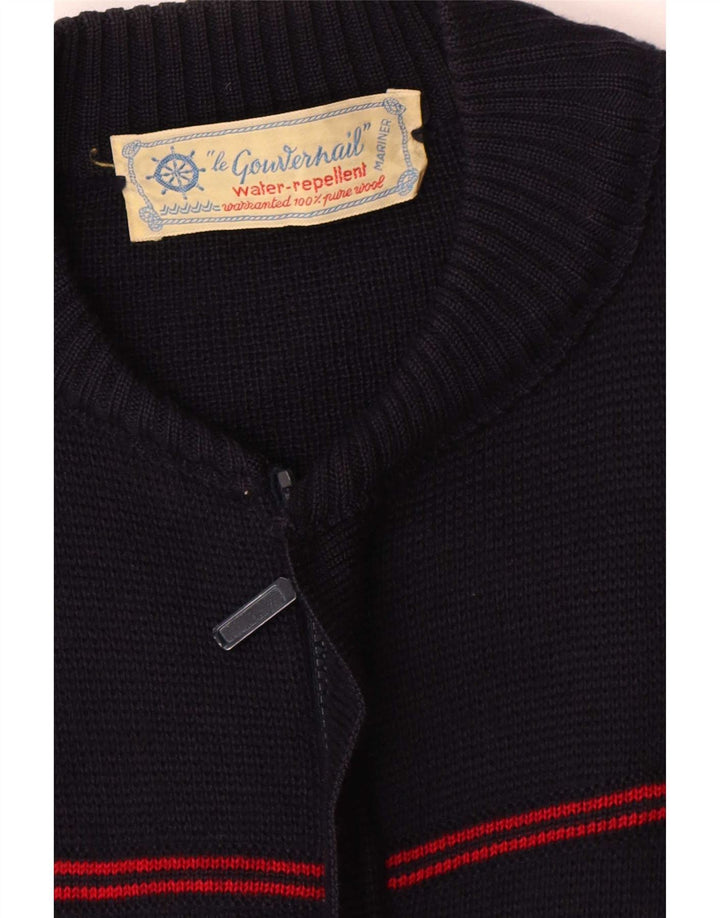 Maglione cardigan con zip intera vintage da uomo, grande a righe blu navy
