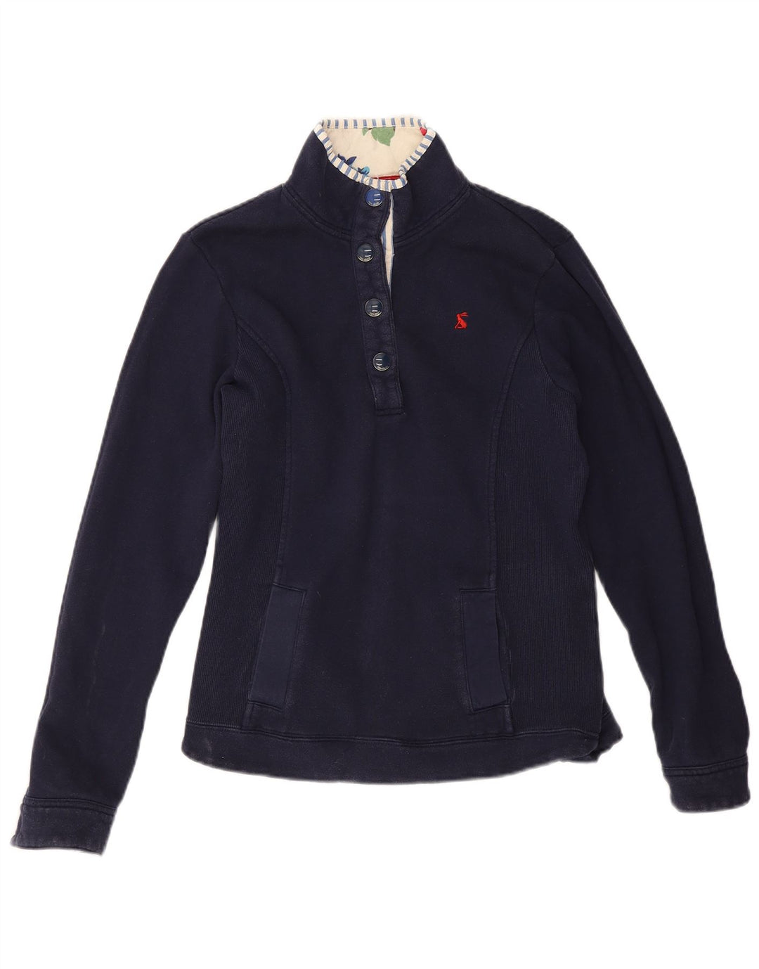 Joules Felpa da Donna con Collo a Bottone Maglione UK 8 Piccolo Cotone Blu Navy