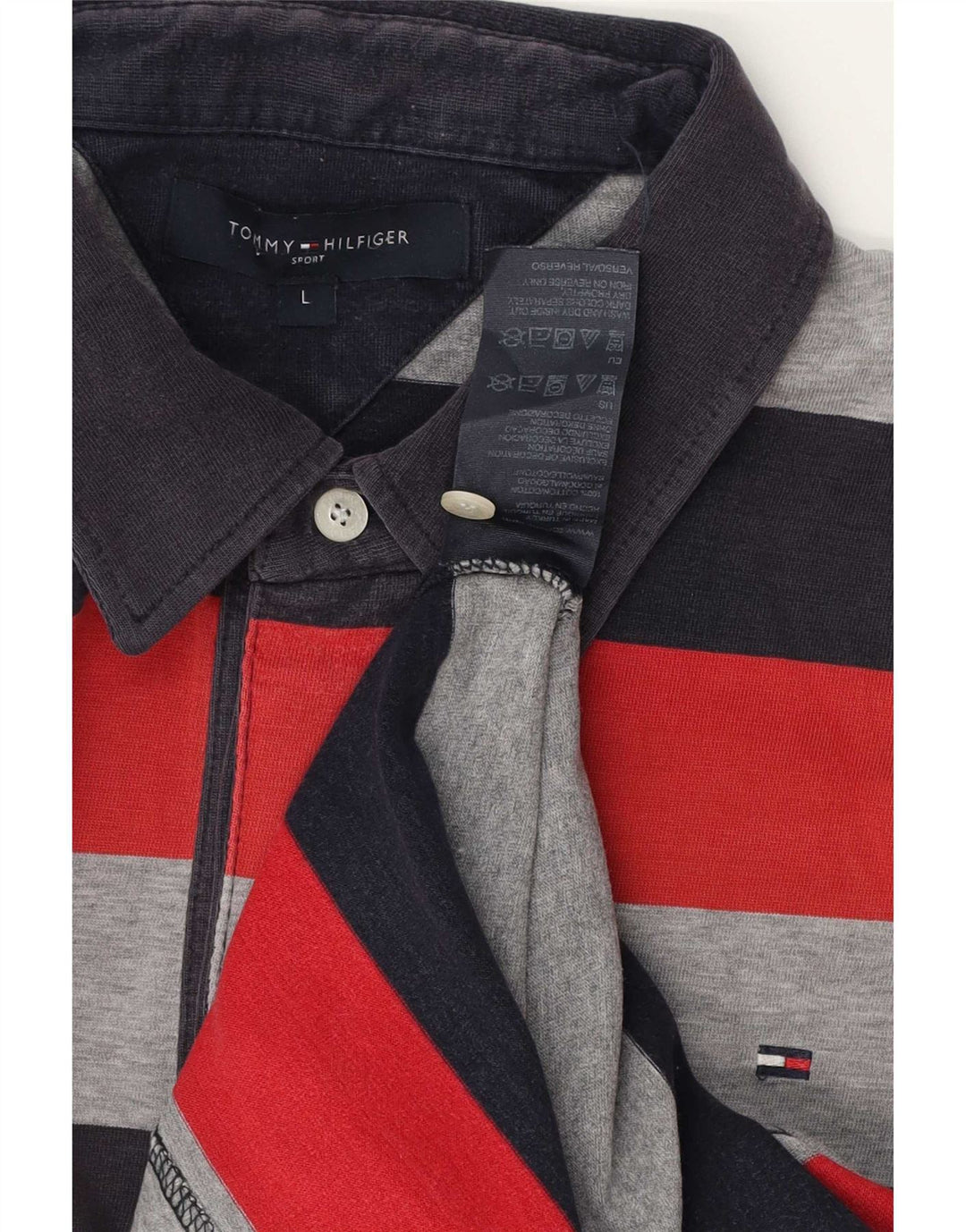 Polo da uomo Tommy Hilfiger grande in cotone a righe multicolori