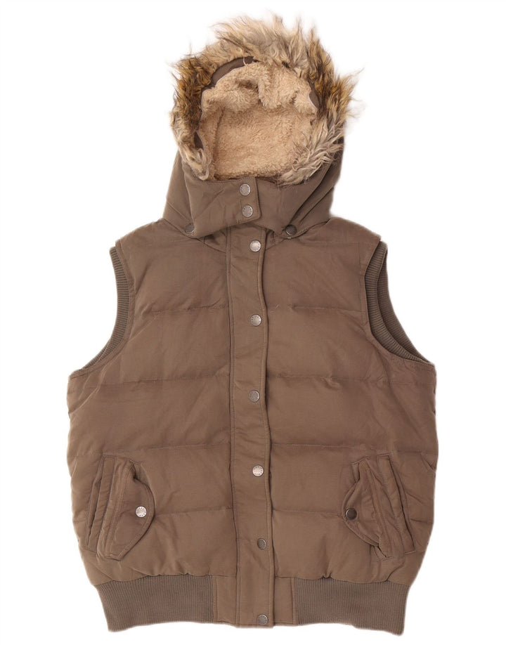 Gilet imbottito con cappuccio da donna Fat Face UK 14 grande poliestere grigio