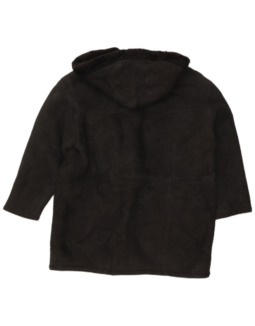 Cappotto in shearling oversize con cappuccio da donna vintage UK 16 grande nero