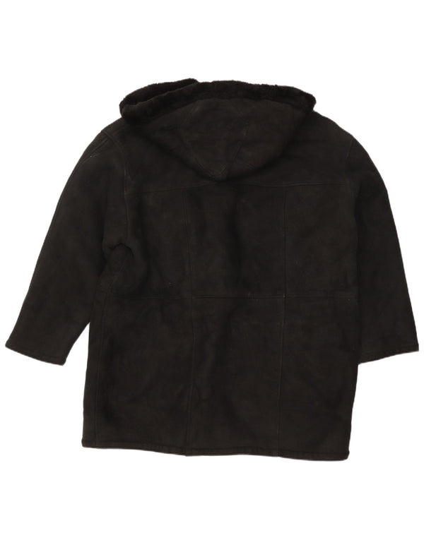 Cappotto in shearling oversize con cappuccio da donna vintage UK 16 grande nero
