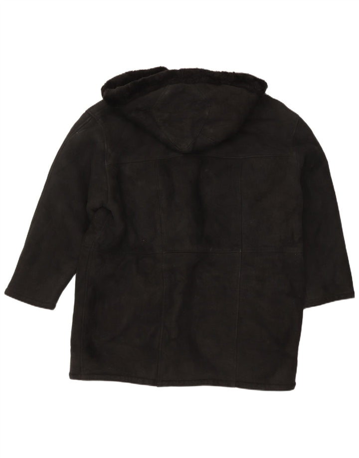 Cappotto in shearling oversize con cappuccio da donna vintage UK 16 grande nero