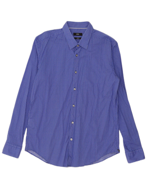Camicia slim fit da uomo Hugo Boss Large in cotone geometrico blu