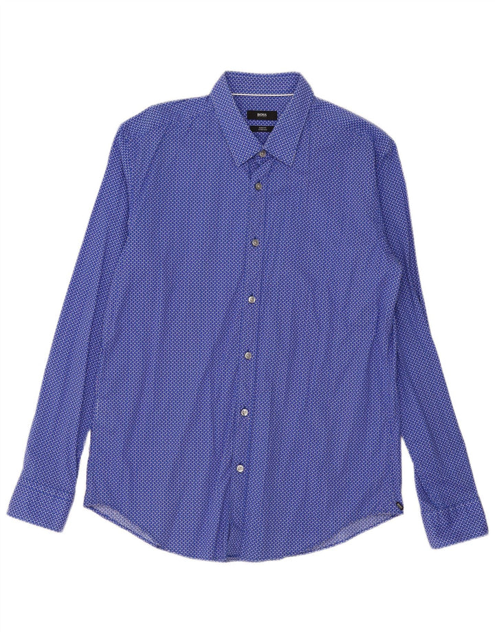 Camicia slim fit da uomo Hugo Boss Large in cotone geometrico blu