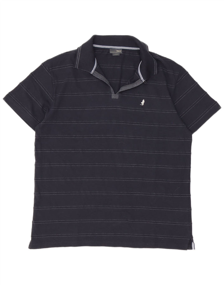 Polo da uomo Marlboro Classics grande in cotone a righe blu navy