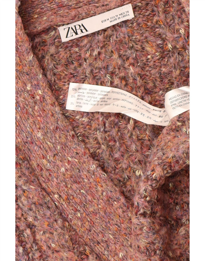 Maglione cardigan oversize da donna Zara UK 14 Poliestere screziato rosa medio
