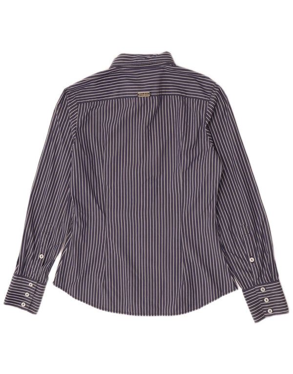 Camicia da donna ALVIERO MARTINI UK 16 Grande cotone gessato blu navy