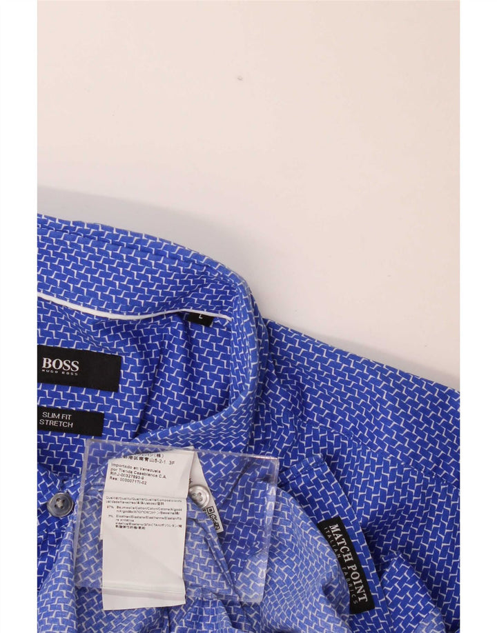 Camicia slim fit da uomo Hugo Boss Large in cotone geometrico blu