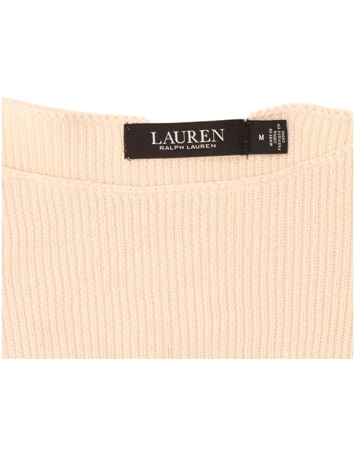 RALPH LAUREN Maglione da donna con scollo a barchetta UK 12 Cotone beige medio