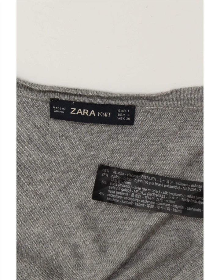 Maglione Zara da donna con scollo a V UK 16 grande viscosa grigia