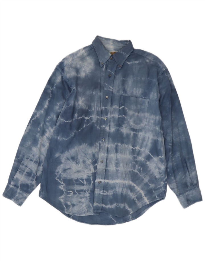 Camicia vintage da uomo piccola in cotone tie dye blu