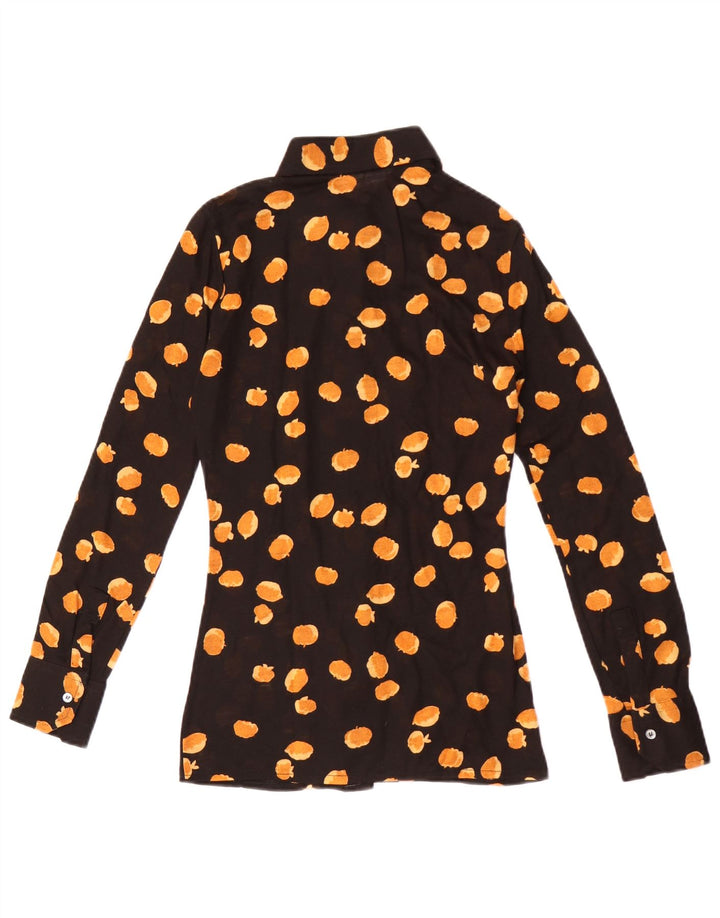 Camicetta camicia vintage da donna con motivo astratto IT 44 medio nero