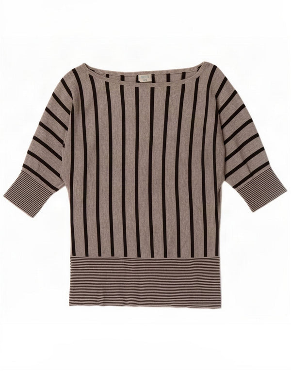Oasis Maglione da donna con scollo a barchetta e maniche a 3/4 UK 10 Small Grey Striped